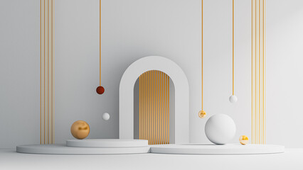 Minimalist scene with geometric shapes and decorative elements