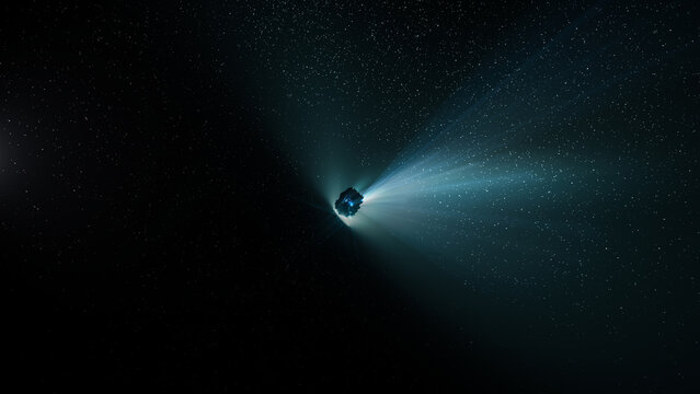 Bright comet streaking through the darkness of space