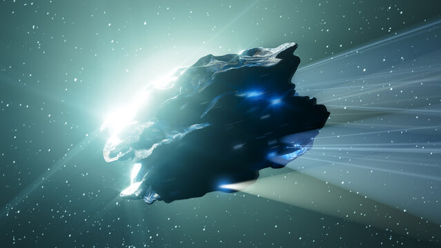 Bright comet streaking through the darkness of space