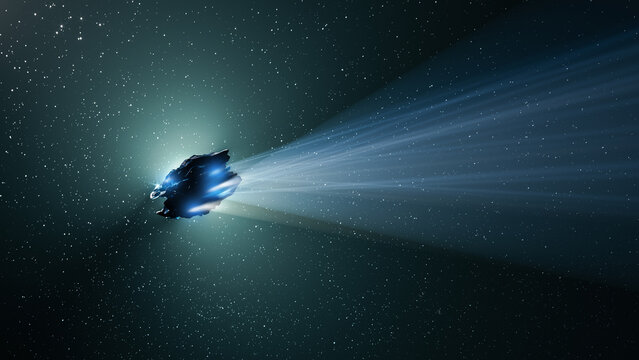 Bright comet streaking through the darkness of space