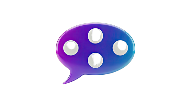 3D Purple and Blue Speech Bubble with Four White Circles - Powered by Adobe