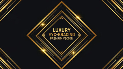 Luxury gold geometric frame with elegant diamond shape and ornate details on black background premium vector with luxurious with design