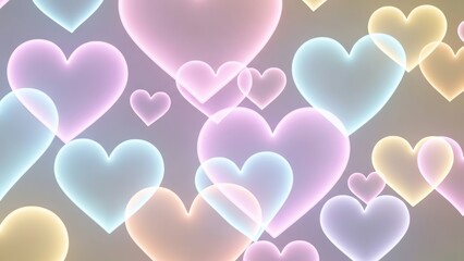 Colorful hearts overlapping with soft glow