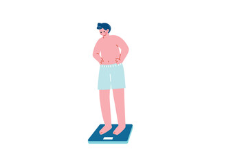 体重計の乗っている男性