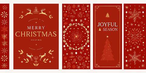Festive christmas card designs featuring reindeer trees and seasonal greetings © Tusar