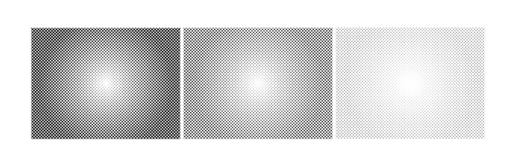 Halftone gradient template set with dotted gradient smooth dots spraying and seamless horizontal geometric dot background for versatile modern graphic design applications
