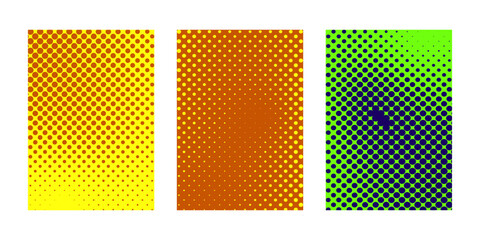 Set of abstract halftone vivid colorful backgrounds featuring dynamic dotted gradients and textures for modern graphic design posters branding and creative digital projects