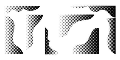 Set of halftone dotted corners featuring half tone textures and gradient dots patterns for framing modern graphic design compositions and creative layouts