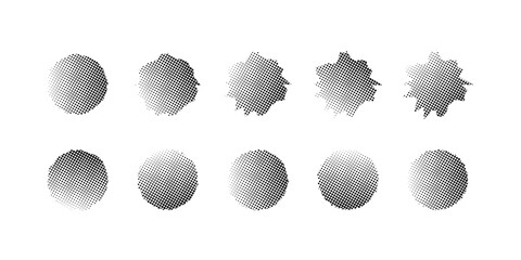 Set of halftone irregular shapes illustration featuring abstract dotted forms for expressive modern graphic design layouts posters and creative digital compositions