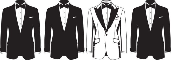 Collection of mens formal tuxedo suits with bow ties vector designs