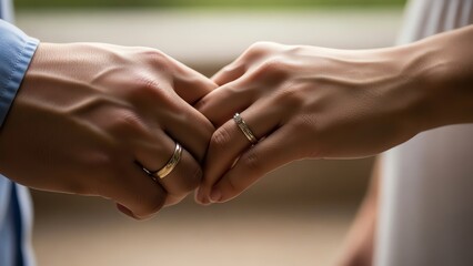 Couple holding hands with wedding rings