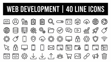 Web Development Icons Set: 40 Line Icons for UI Design, Websites, Apps, and Digital Projects