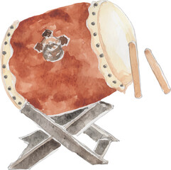 和太鼓の水彩イラスト　ベクター