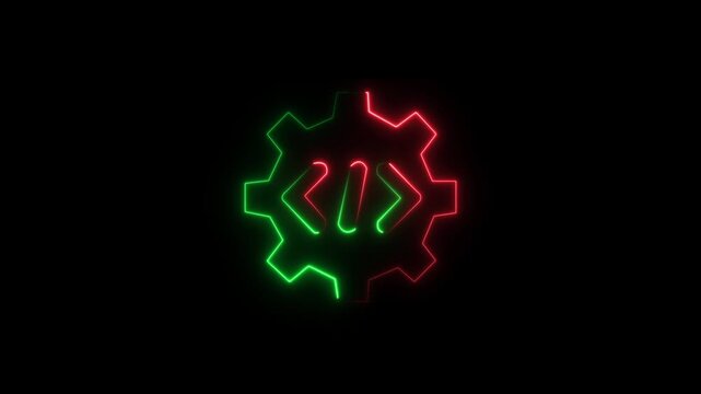 Abstract glowing neon Programing language icon animation with dark background.Futuristic glowing neon Programing language icon with smooth animated