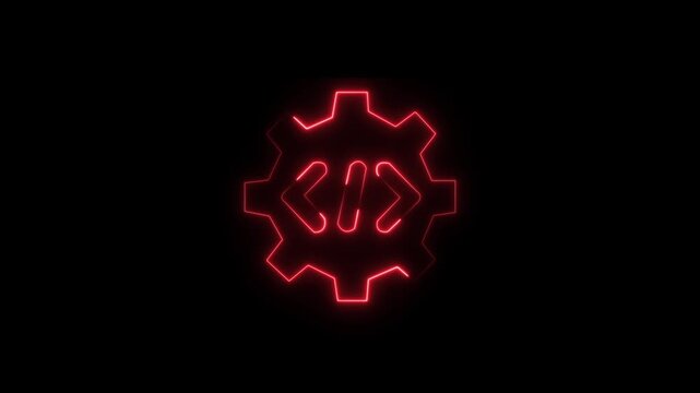 Abstract glowing neon Programing language icon animation with dark background.Futuristic glowing neon Programing language icon with smooth animated