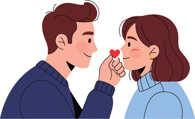 Minimalist romantic couple holding heart modern flat vector illustration on transparent background