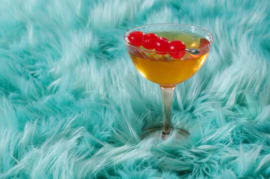 Whiskey Cocktail Set on Retro Blue Fur 