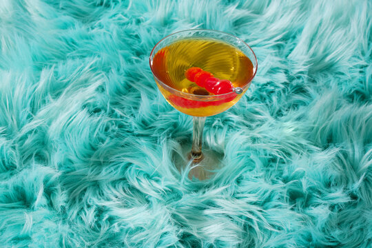 Whiskey Cocktail on Retro Blue Fur 