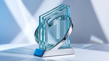 Modern Blue Glass Award Trophy