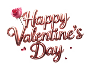 3D metallic Rose Gold Happy Valentine's Day text,white background.