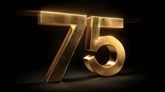 Elegant golden 75th anniversary typography displayed on a solid black metallic background, delivering a refined luxury look for premium events and promotions.