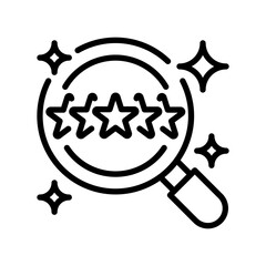 Magnifying Glass Review Line Icon, Outline Symbol for Detail Inspection, Search Evaluation, Quality Audit, Feedback Discovery, and Data Examination. Vector Sign Icon.