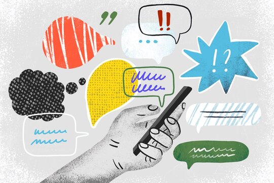 Hand Holding Mobile Phone with Message Icons