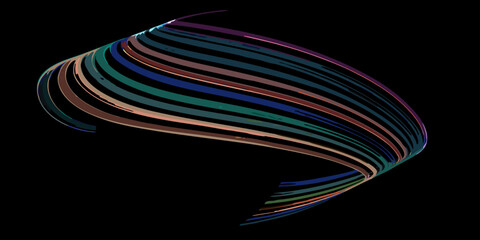 Abstract flowing ribbons of color against a dark solid black background