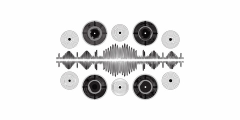 Visual representation of sound waves and circular audio elements