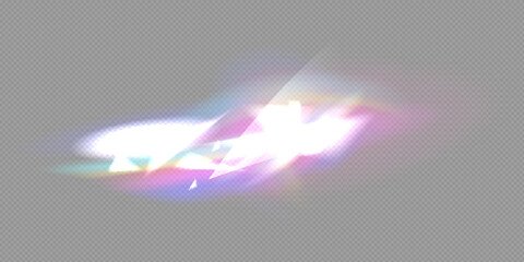 Prism light overlay with rainbow light effect, transparent flares of crystal diamond, vector background.