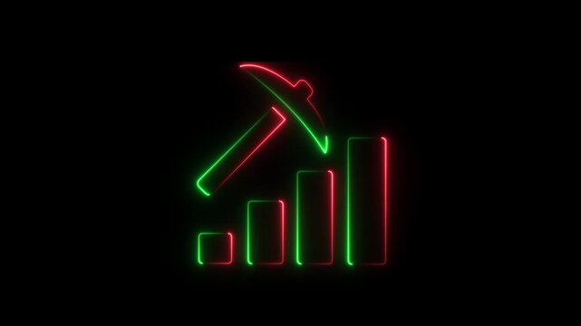 Abstract glowing neon Data mining icon animation with dark background.Futuristic glowing neon Data mining icon with smooth animated
