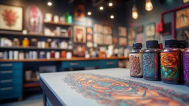 Vibrant Ink Bottles Art Studio.