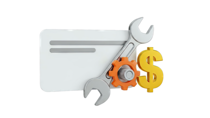Credit Card, Wrench, Gear, and Dollar Sign