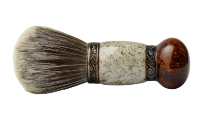 Shaving brush with traditional design and badger hair bristles for grooming and men's care, transparent background