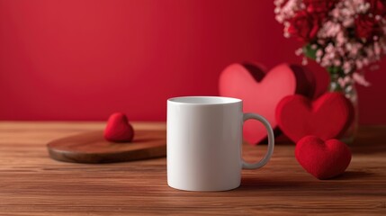 Innovation and Growth idea shown by a blank white mug with red hearts, perfect for content marketing and collaboration concepts.