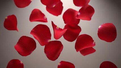 Red rose petals falling against a gray background