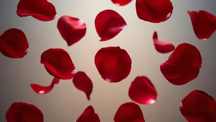 Red rose petals falling gently