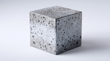 A concrete cube demonstrating architectural concept of solidity and texture
