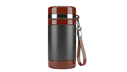 Modern Dark Gray and Brown Water Bottle with Leather Strap