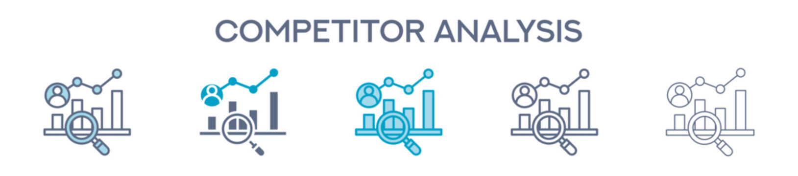 Competitor Analysis Element For Design Graphic - Multi Styles. Vector Illustration Of Two Colored And Black. Multiple Icons Designs Can Be Used For Mobile, Ui, Web 