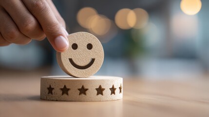 Wooden smiley face on transparent background