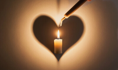 Candle casting a heart-shaped shadow calm romantic valentine mood  Generative AI