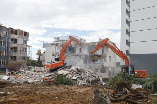 Destruction of dilapidated housing for new development