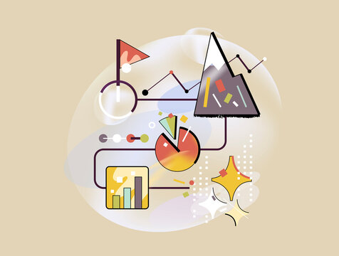Business analytics with charts and graphs, performance data concept
