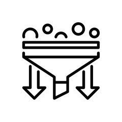 Data Funnel Line Icon, Outline Symbol for Lead Filtering, Conversion Optimization, Marketing Analysis, Sales Processing, and Data Sorting. Vector Sign Icon.