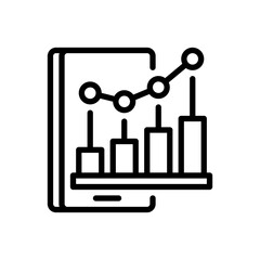 Mobile Analytics Line Icon, Outline Symbol for Phone Tracking, App Performance, Smartphone Behavior, Cellular Data, and Wireless Metrics. Vector Sign Icon.