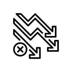 Negative Trend Line Icon, Outline Symbol for Market Loss, Financial Decrease, Warning Indicator, Performance Decline, and Risk Assessment. Vector Sign Icon.