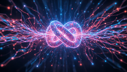 A vibrant digital illustration of a glowing knot in space