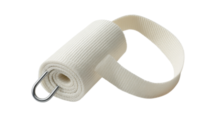 Elastic bandage roll with metal clip for medical first aid and supportive care, transparent background for easy use