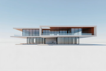 Futuristic white house with cantilevered futuristic house